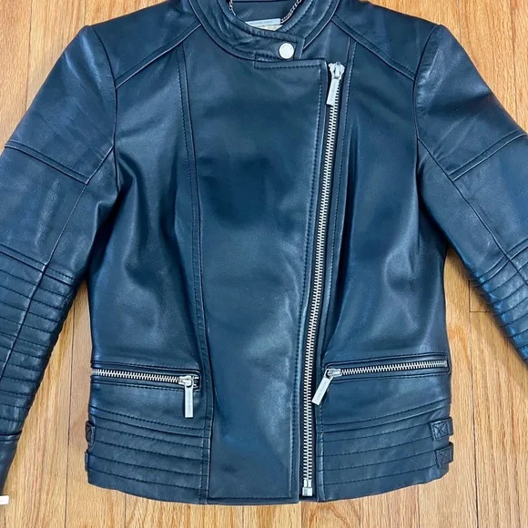 Michael Kors black Moto Lambs Leather Jacket XS - Picture 3 of 13